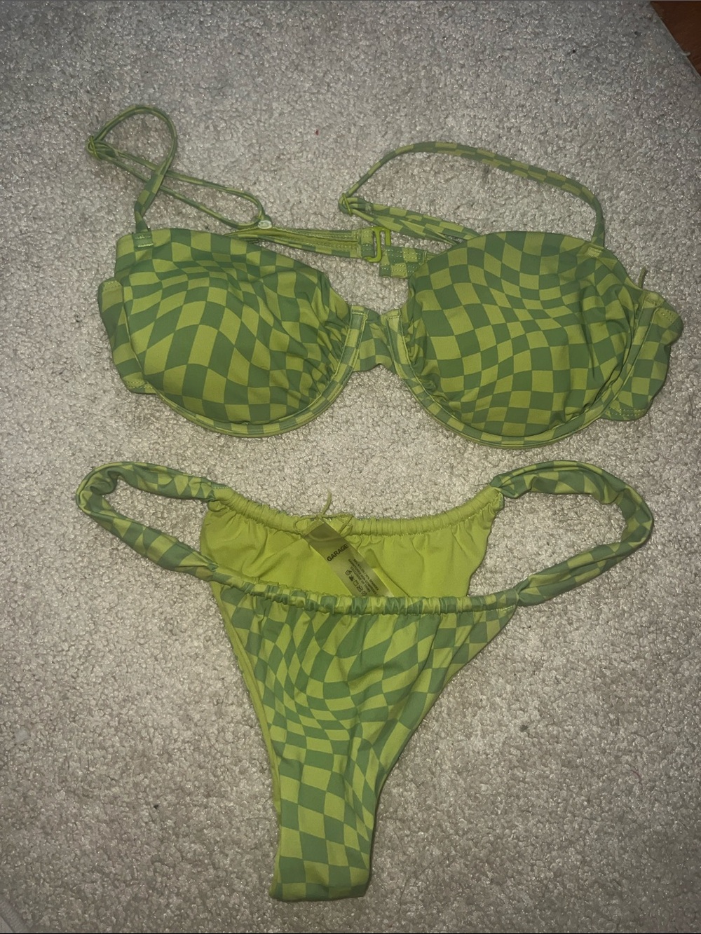 Garage Green Checkerboard Push-Up Bikini Set